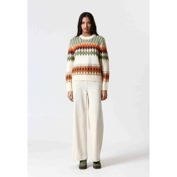 The Korner Women's Crewneck Knit Sweater in Green Combo - Sz M/L - NWT - Picture 1 of 9